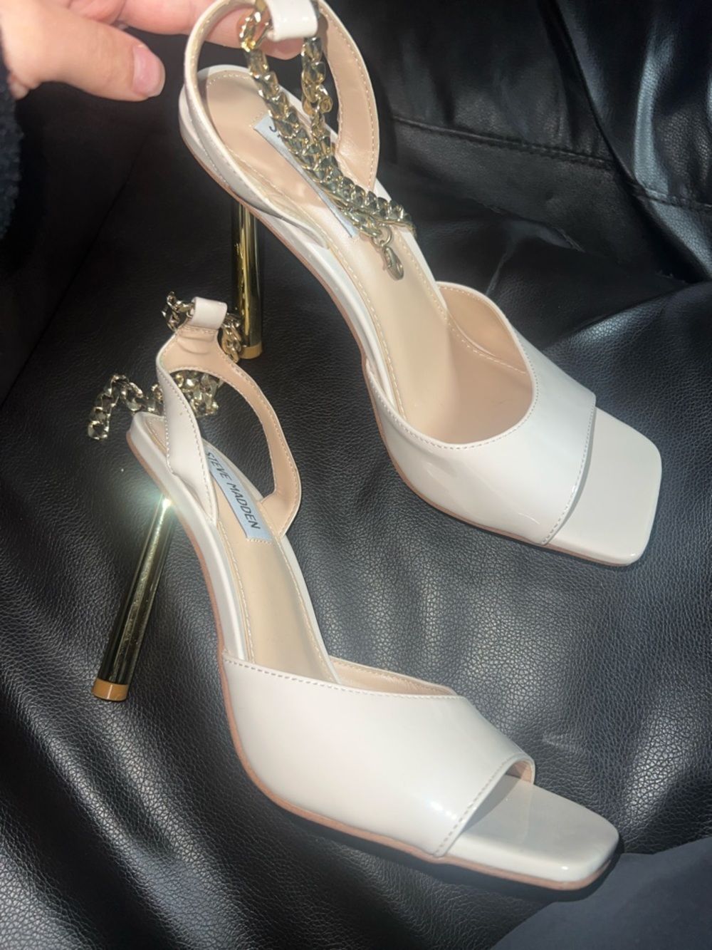 Steve Madden Nude Patent Chain Ankle Strap Heels